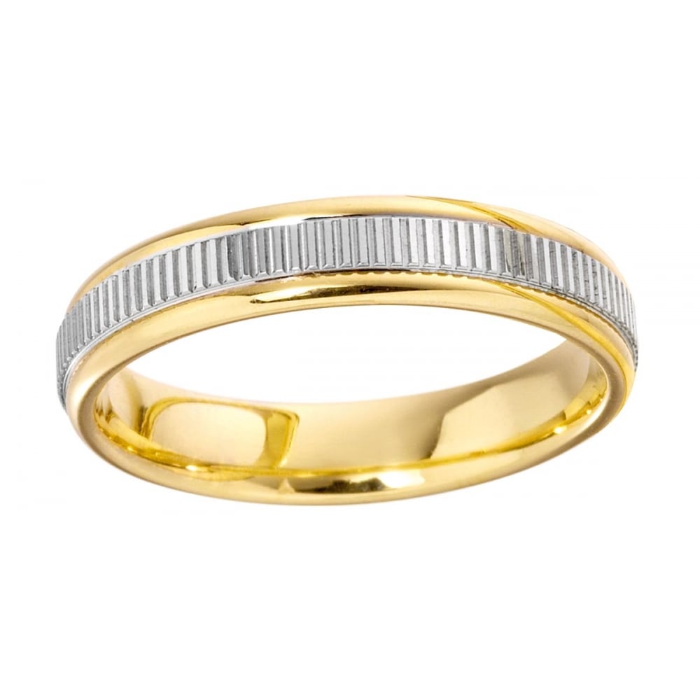9ct Yellow & White Gold 4mm Wide Machined Wedding Ring