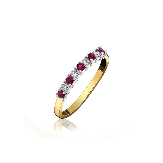 18ct Gold Diamond & Ruby Claw Set Half Eternity Ring
