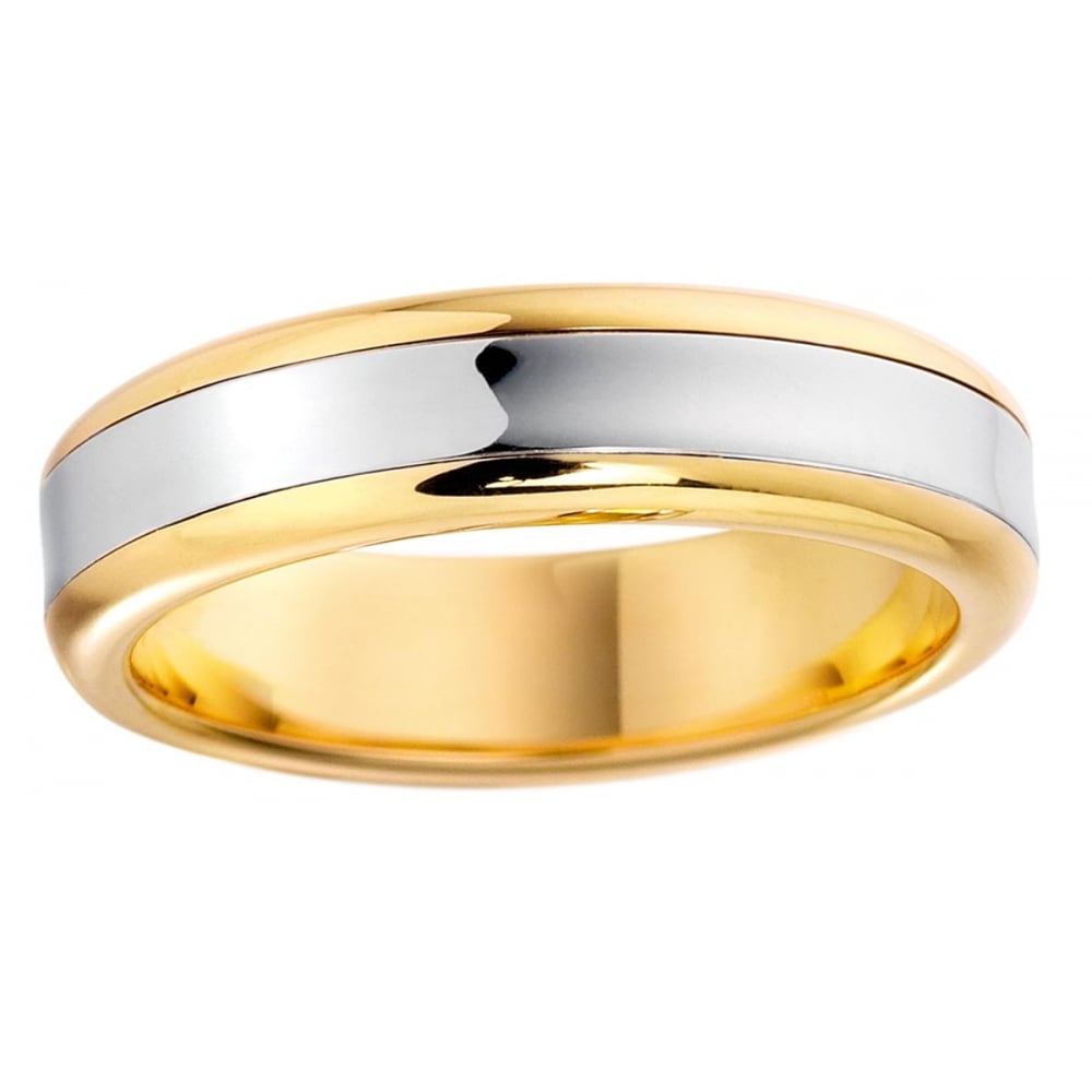 9ct Gold Two Colour 4mm Wide Flat Court Profile Wedding Band