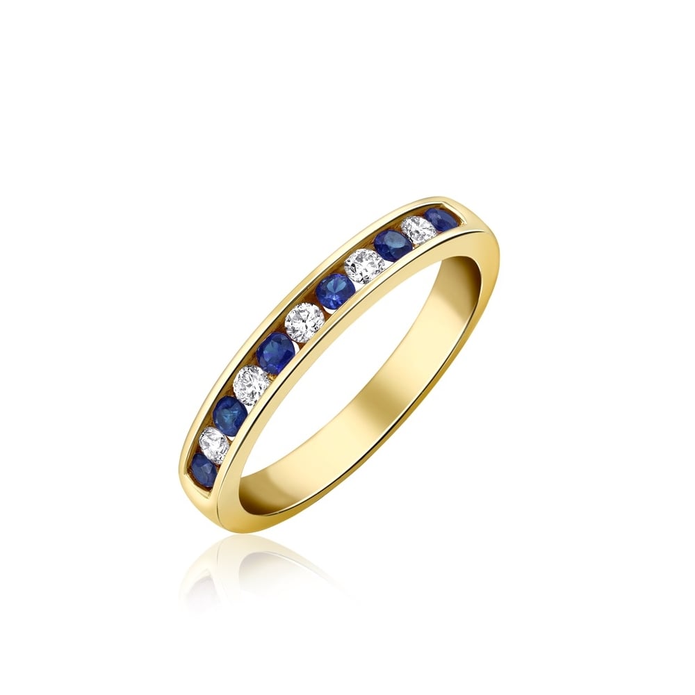 18ct Gold Diamond & Sapphire Channel Set Half Eternity Ring