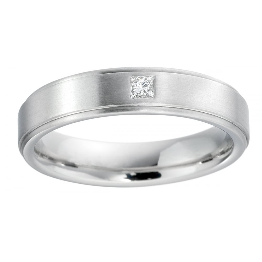 9ct White Gold Diamond Set Wedding Band 5mm Flat Court Profile