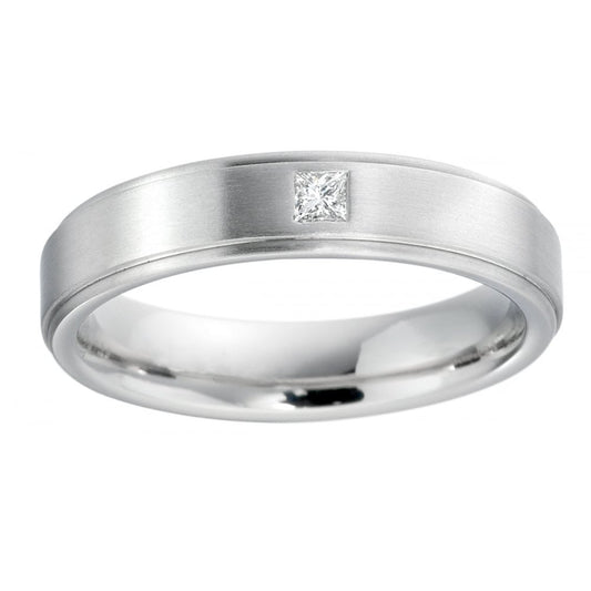 9ct White Gold Diamond Set Wedding Band 5mm Flat Court Profile