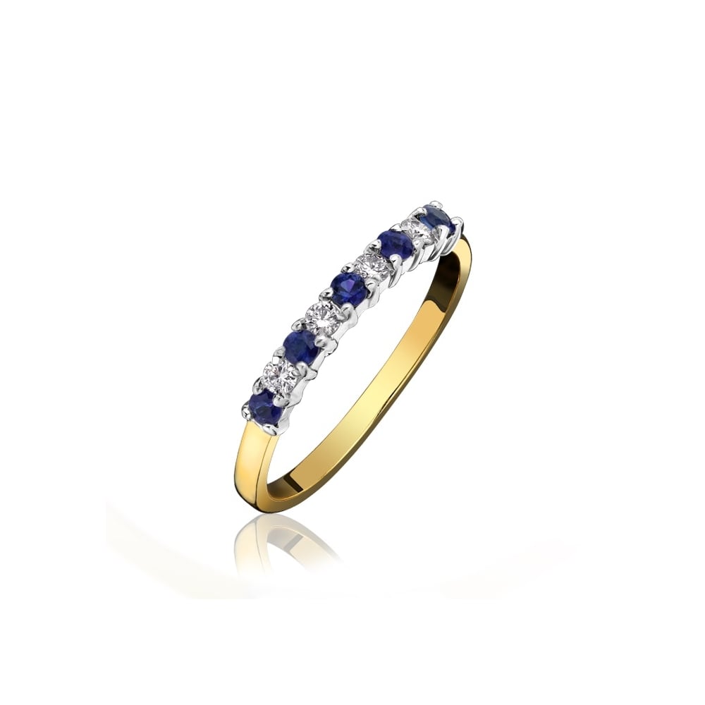 18ct Gold Diamond & Sapphire Claw Set Half Eternity Ring