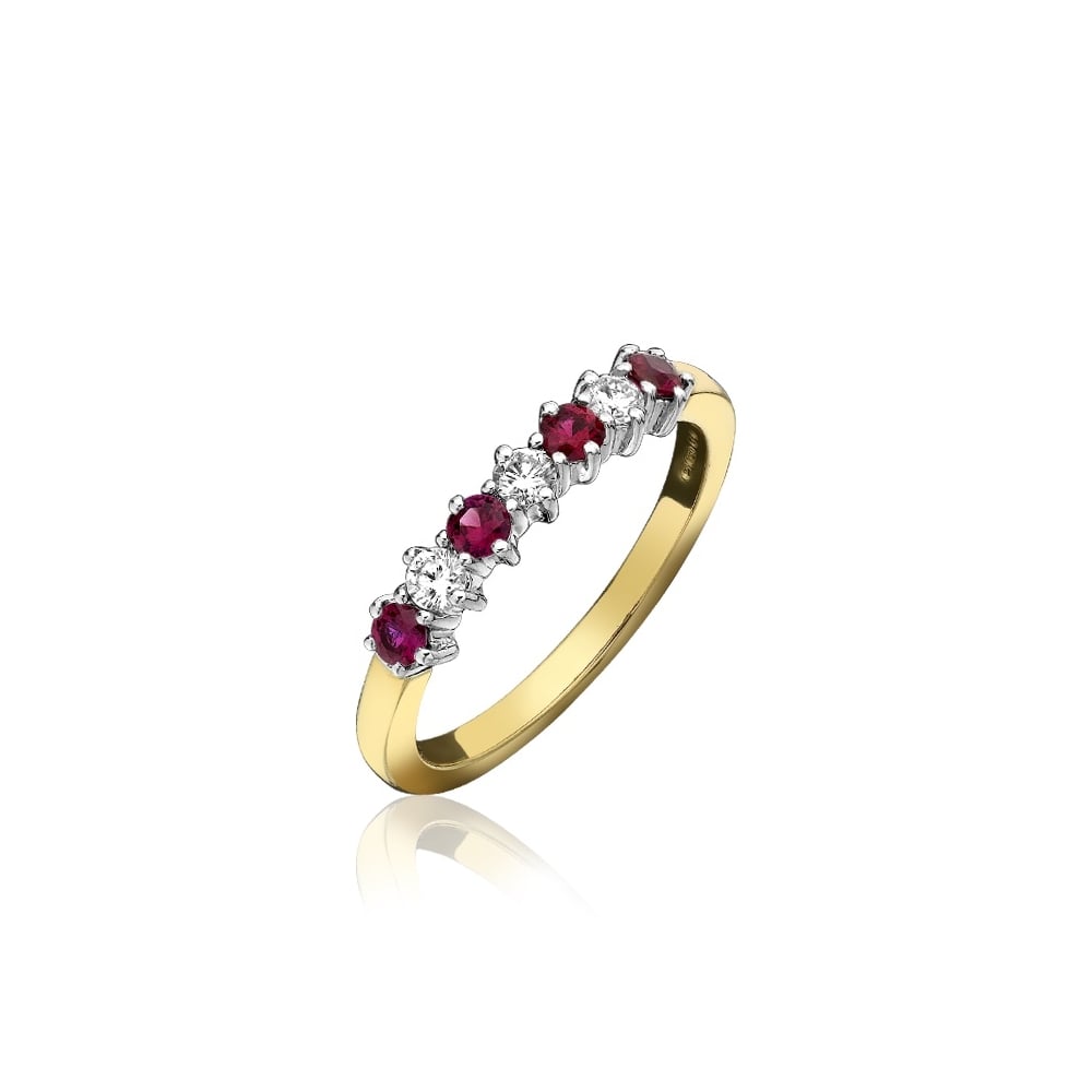 18ct Gold Diamond & Ruby Claw Set Half Eternity Ring