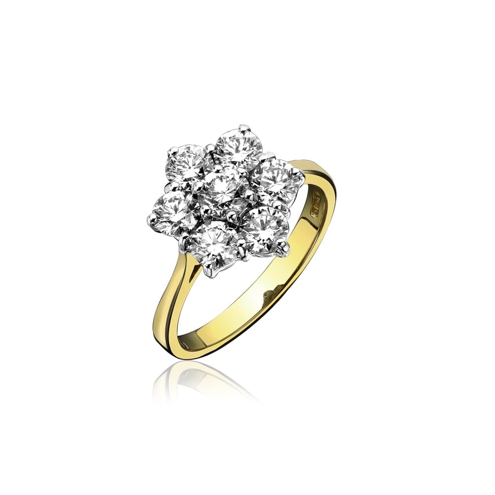 18ct Gold Claw Set Diamond 1.0ct Cluster Ring