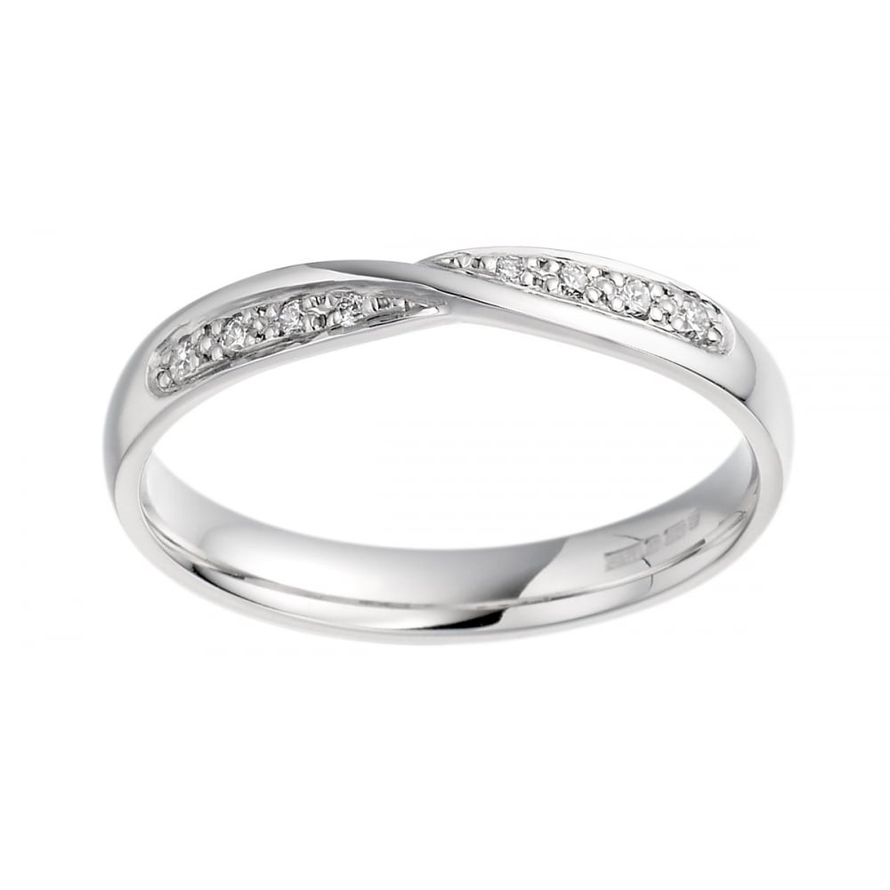 Ladies Womens Platinum Twist Diamond Set Wedding Band