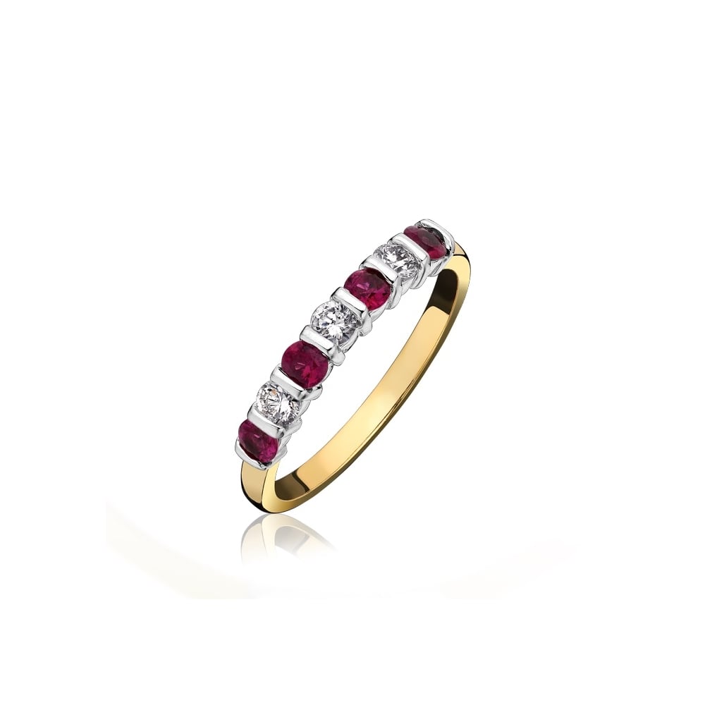 18ct Ruby & Diamond Bar Set Half Eternity Ring