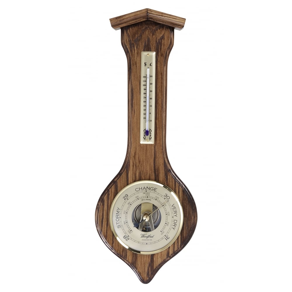 Woodford Wooden Oak Aneroid Barometer & Thermometer 1623