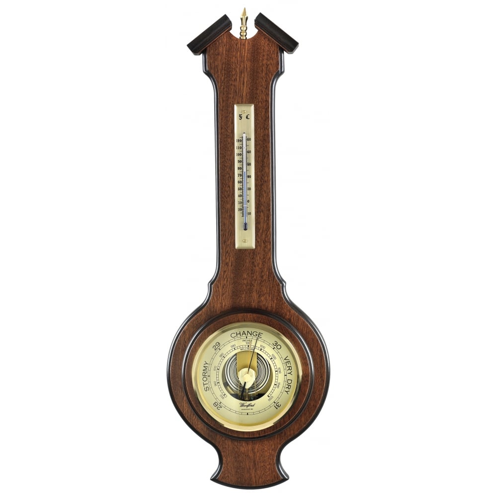 Woodford Wooden Mahogany Veneer Barometer, Temperature 1618
