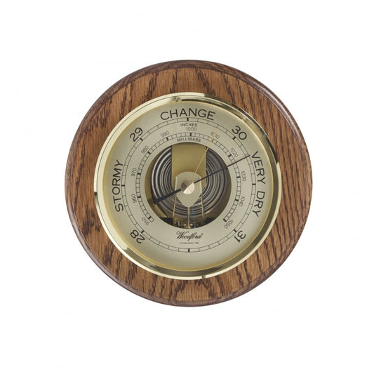 Woodford Round Wooden Oak Aneroid Barometer 1622