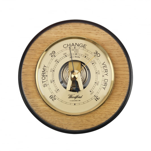 Woodford Oak Veneer Wooden Round Barometer Weather Forecast 1628