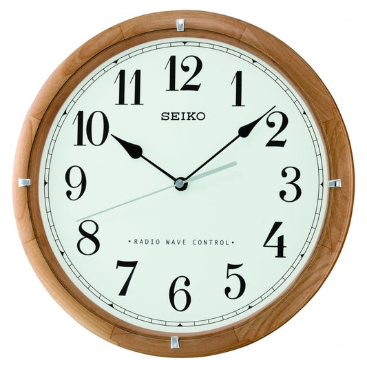 Radio Controlled Round Wooden Wall Clock Diameter 31cm QXR303Z
