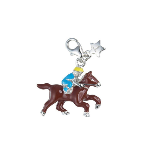 Sterling Silver Horse and Jockey Enamel Charm SCH179