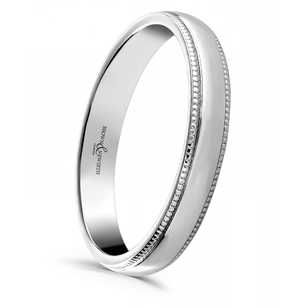 Ladies Platinum 3mm Court Profile Mill Grain Wedding Ring