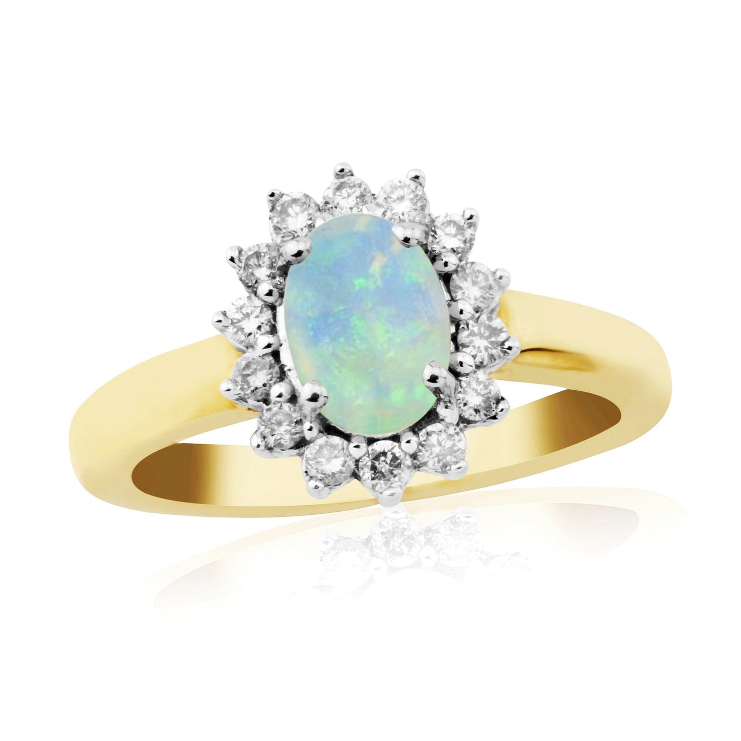 9ct Gold Opal & Diamond Claw Set Cluster Ring
