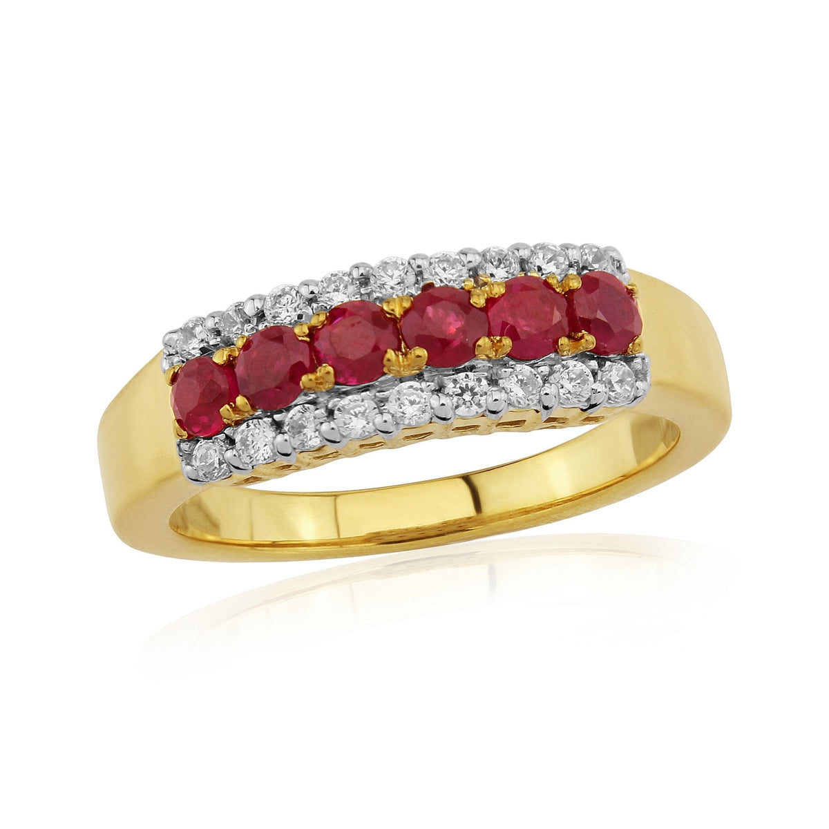 9ct Gold Diamond & Ruby Half Eternity Ring