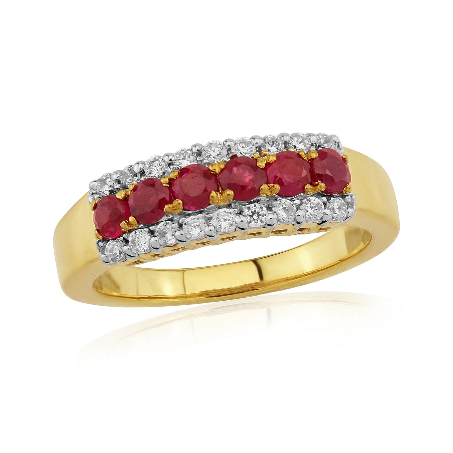 9ct Gold Diamond & Ruby Half Eternity Ring