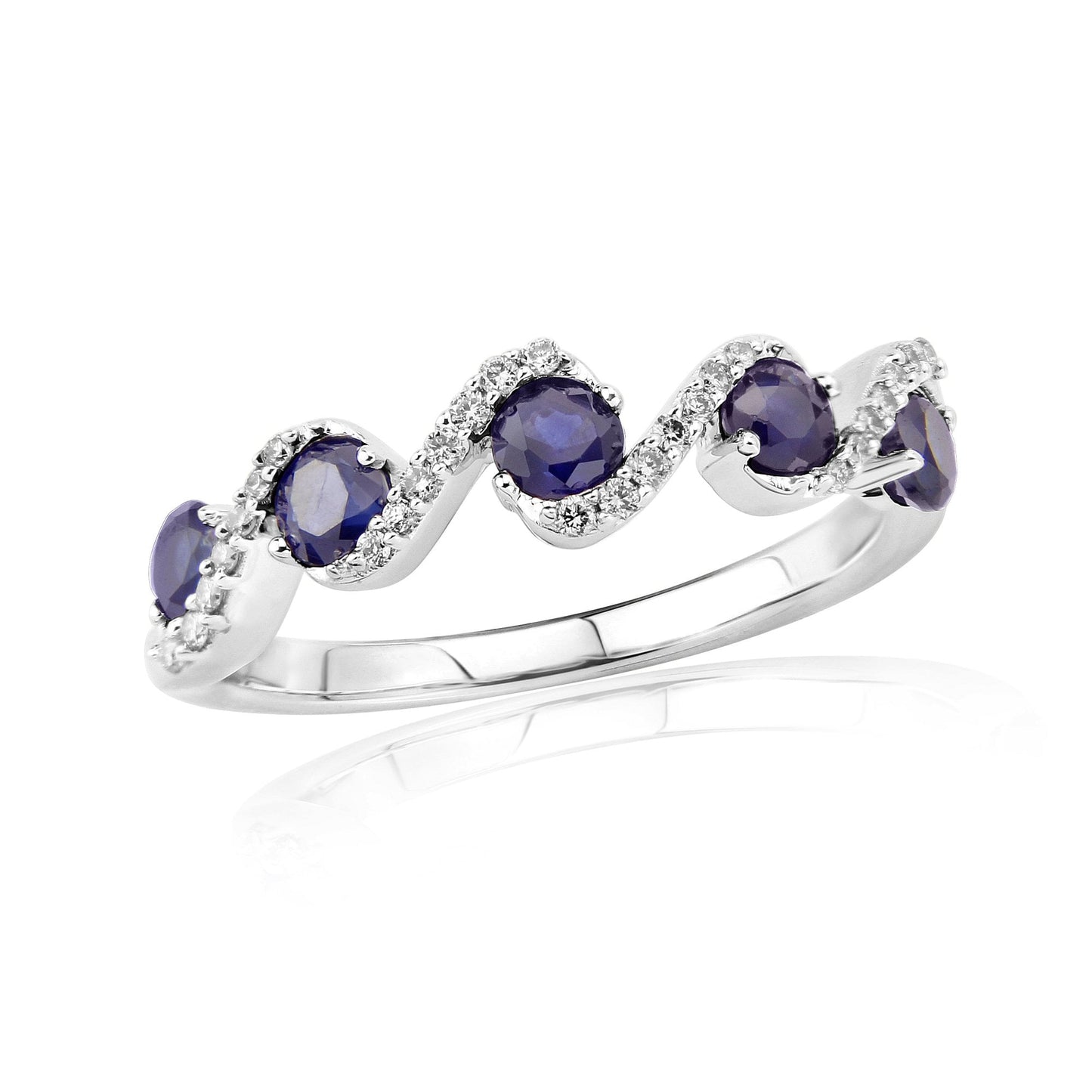 9ct White Gold Diamond & Sapphire Half Eternity Ring