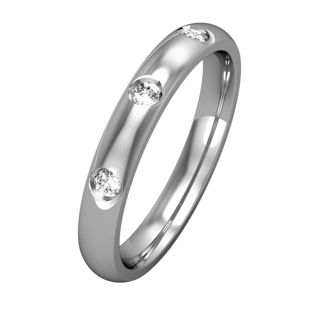 Ladies 9ct White Gold Diamond Set Court Profile Wedding Ring
