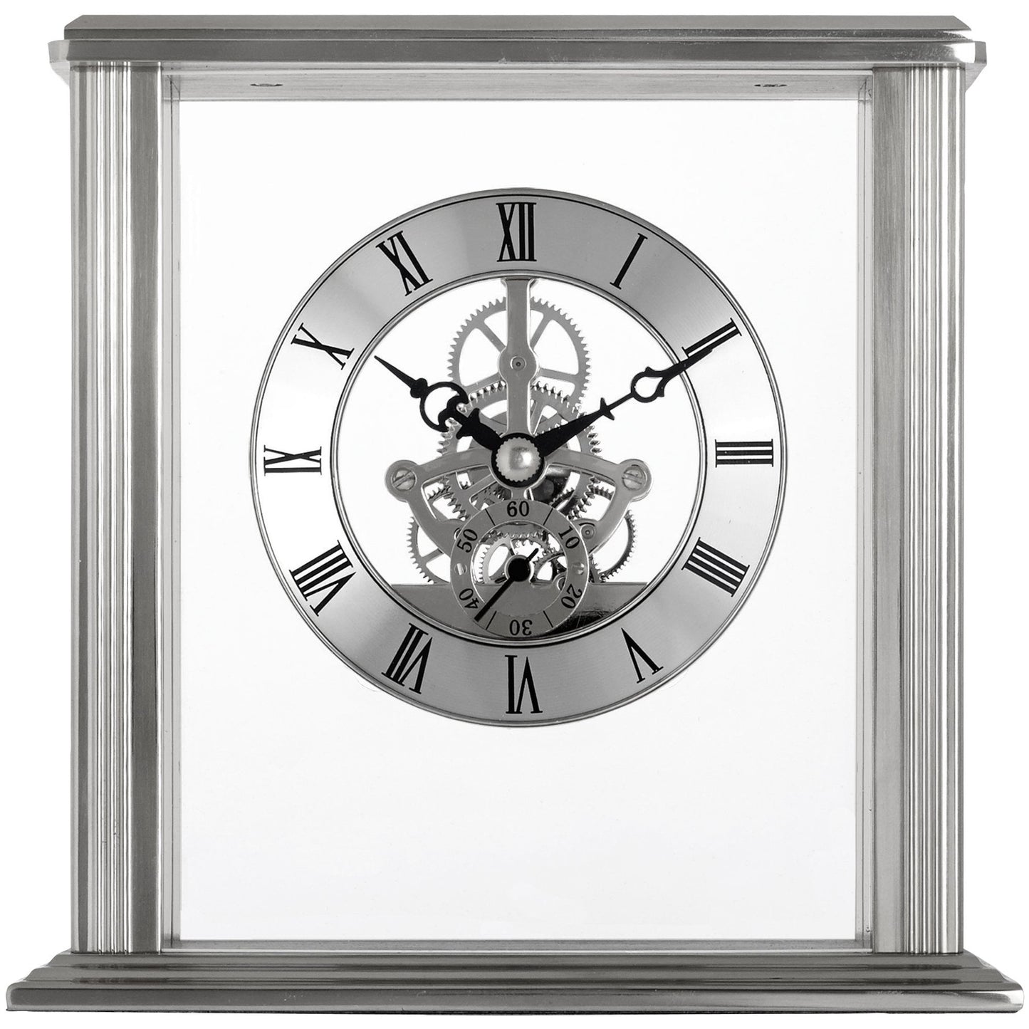 Silver Finish Battery Skeleton Mantle Clock Vermont 36707