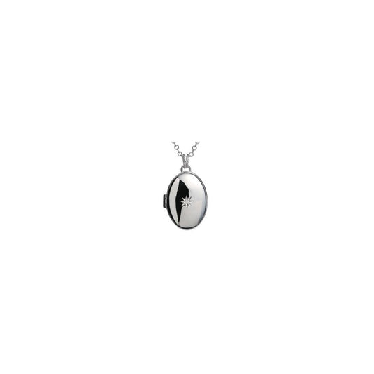 Sterling Silver Diamond Set Locket & Chain DP143