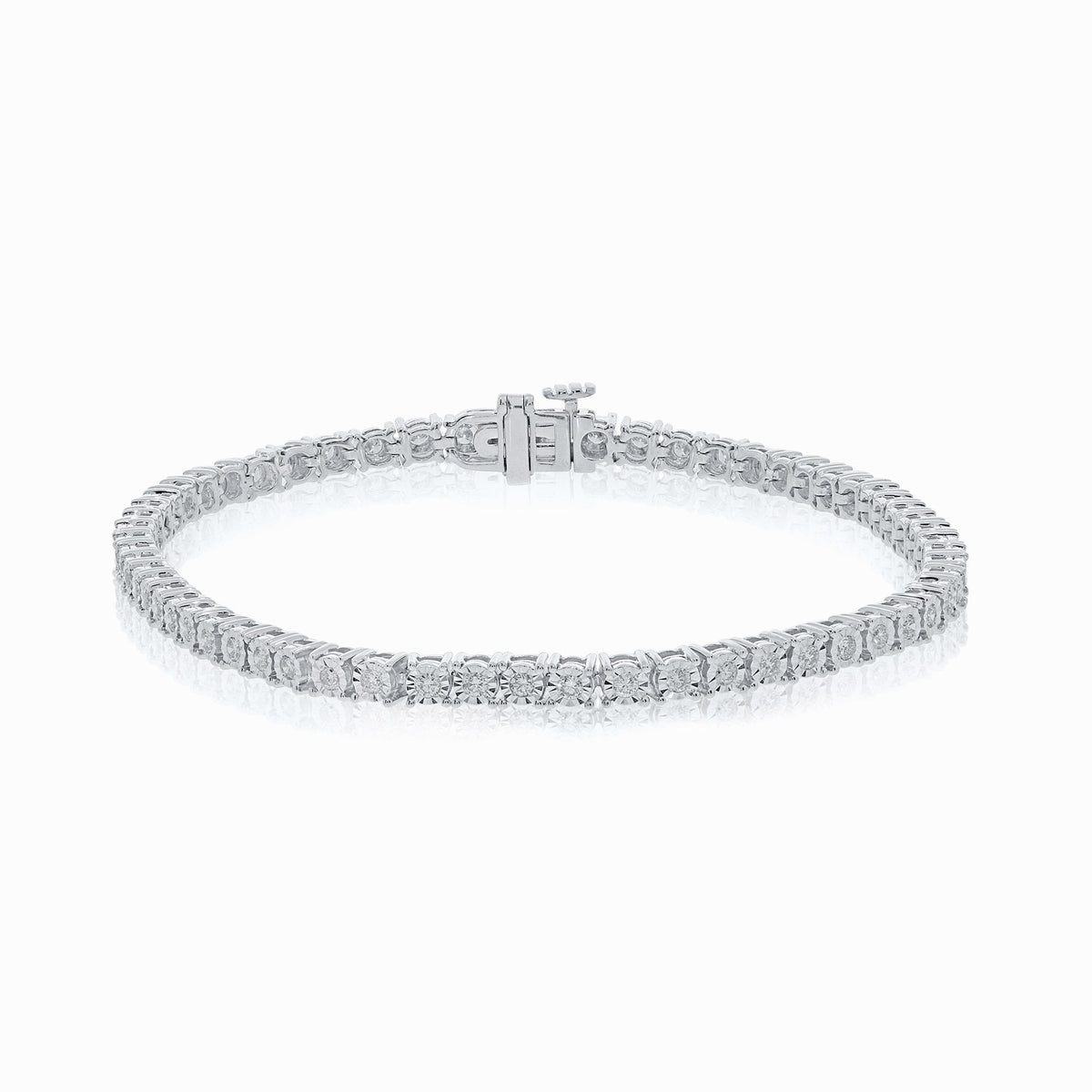 9ct White Gold Diamond Tennis Line Bracelet 1 Carat