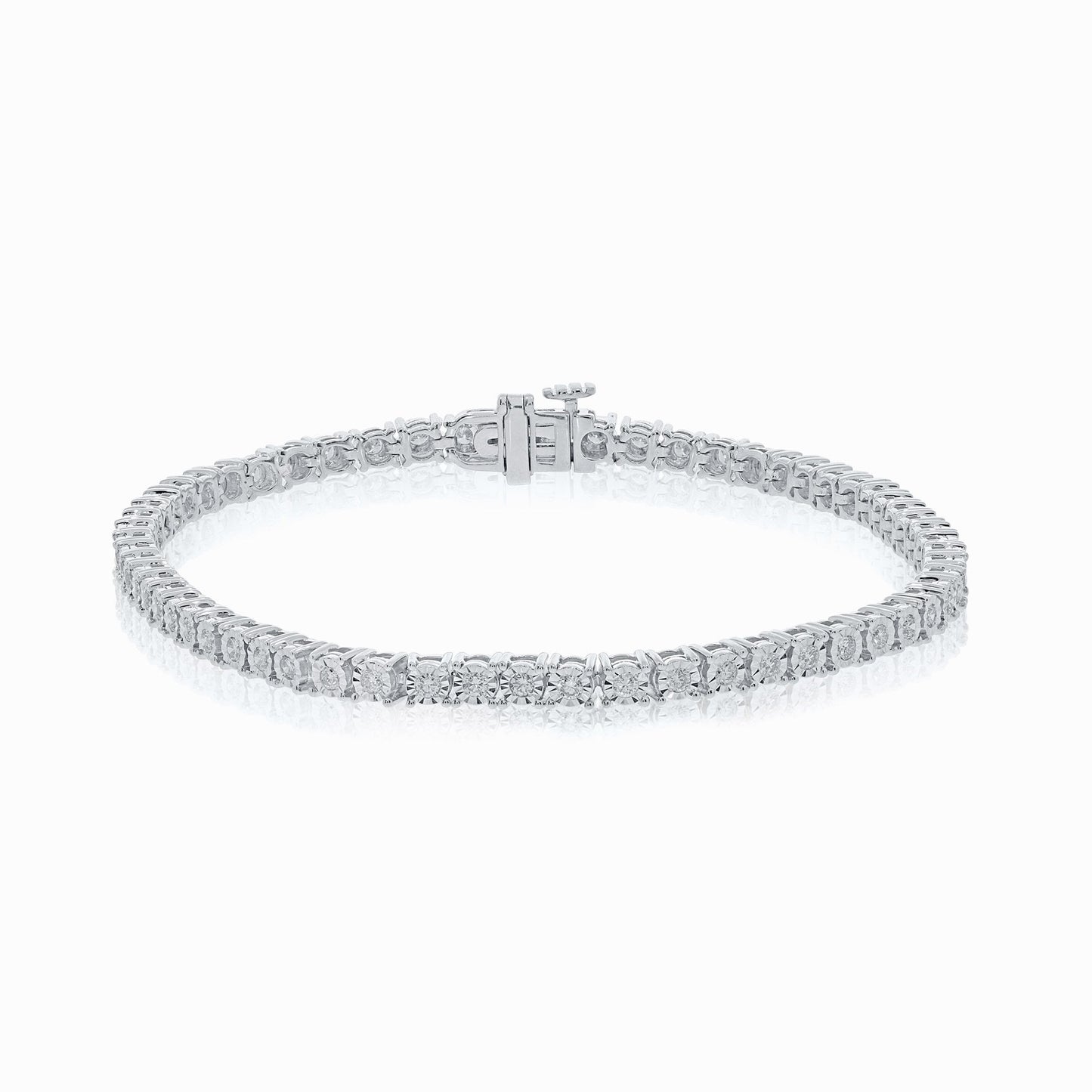 9ct White Gold Diamond Tennis Line Bracelet 1 Carat