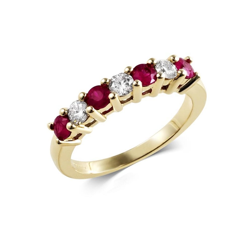 18ct Yellow Gold Diamond & Ruby Half Eternity Ring