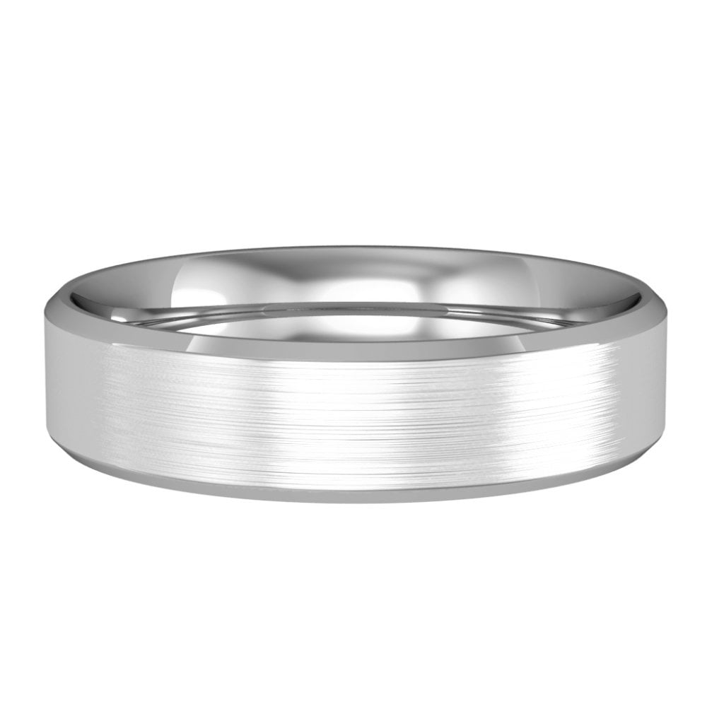 Platinum 4mm Wide Brushed Flat Court Wedding Band