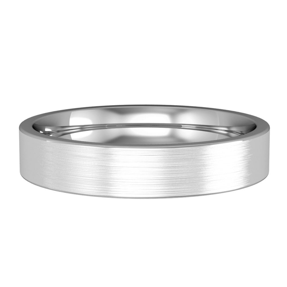 Platinum 4mm Wide Flat Court Brushed Wedding Ring Band