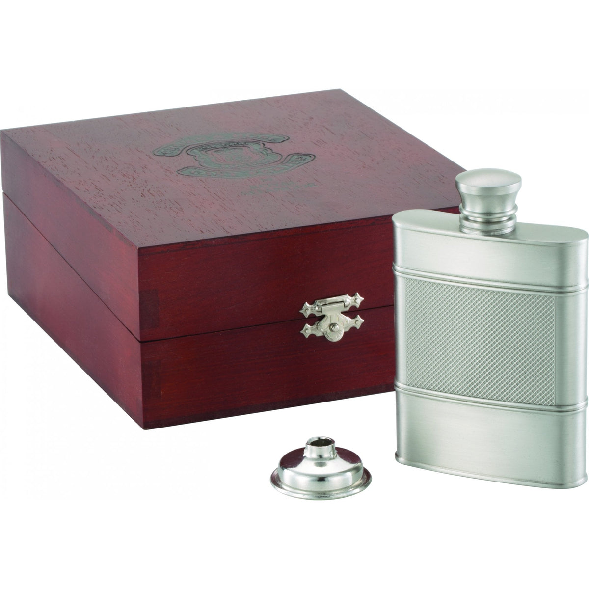 Pewter Crown and Rose Hip Flask & Funnel 0094410G