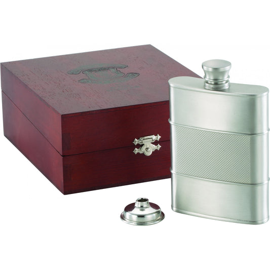 Pewter  Crown and Rose Hip Flask 0094402G