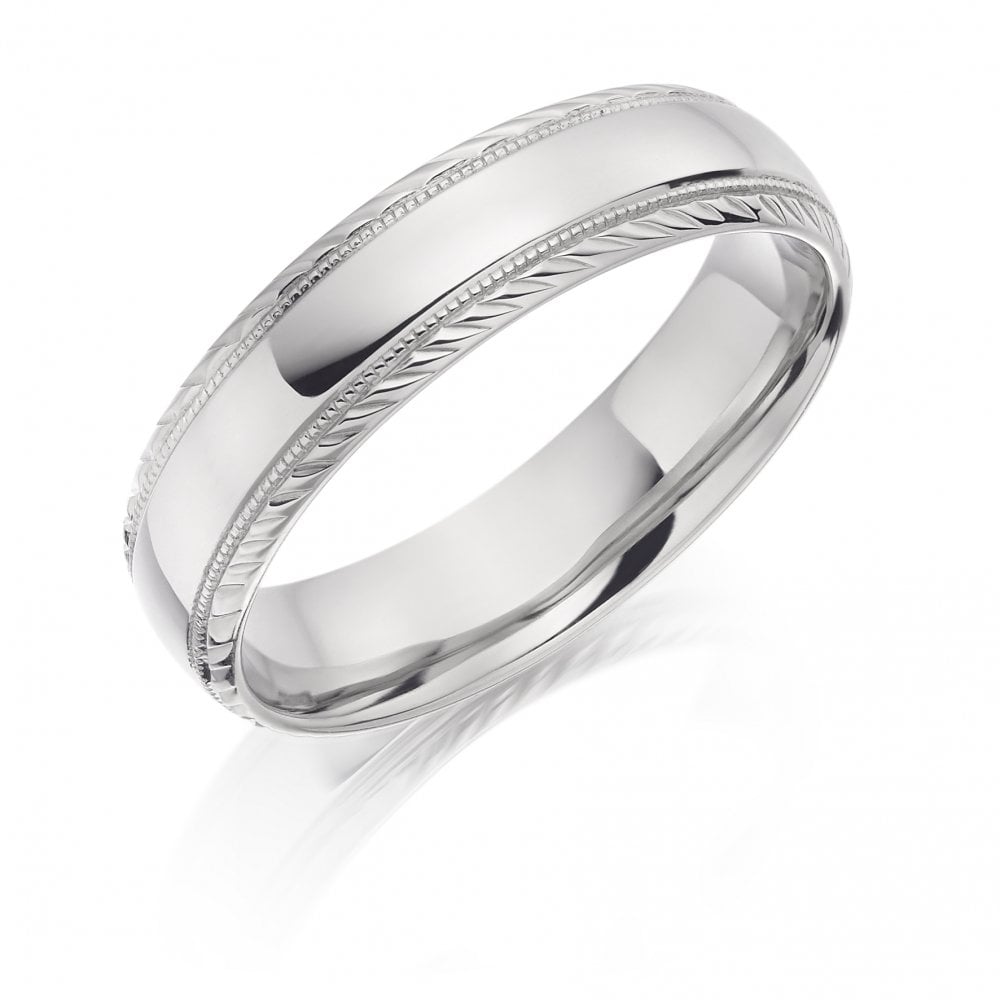 Platinum Gents Wedding Ring Band with Engraved Edges
