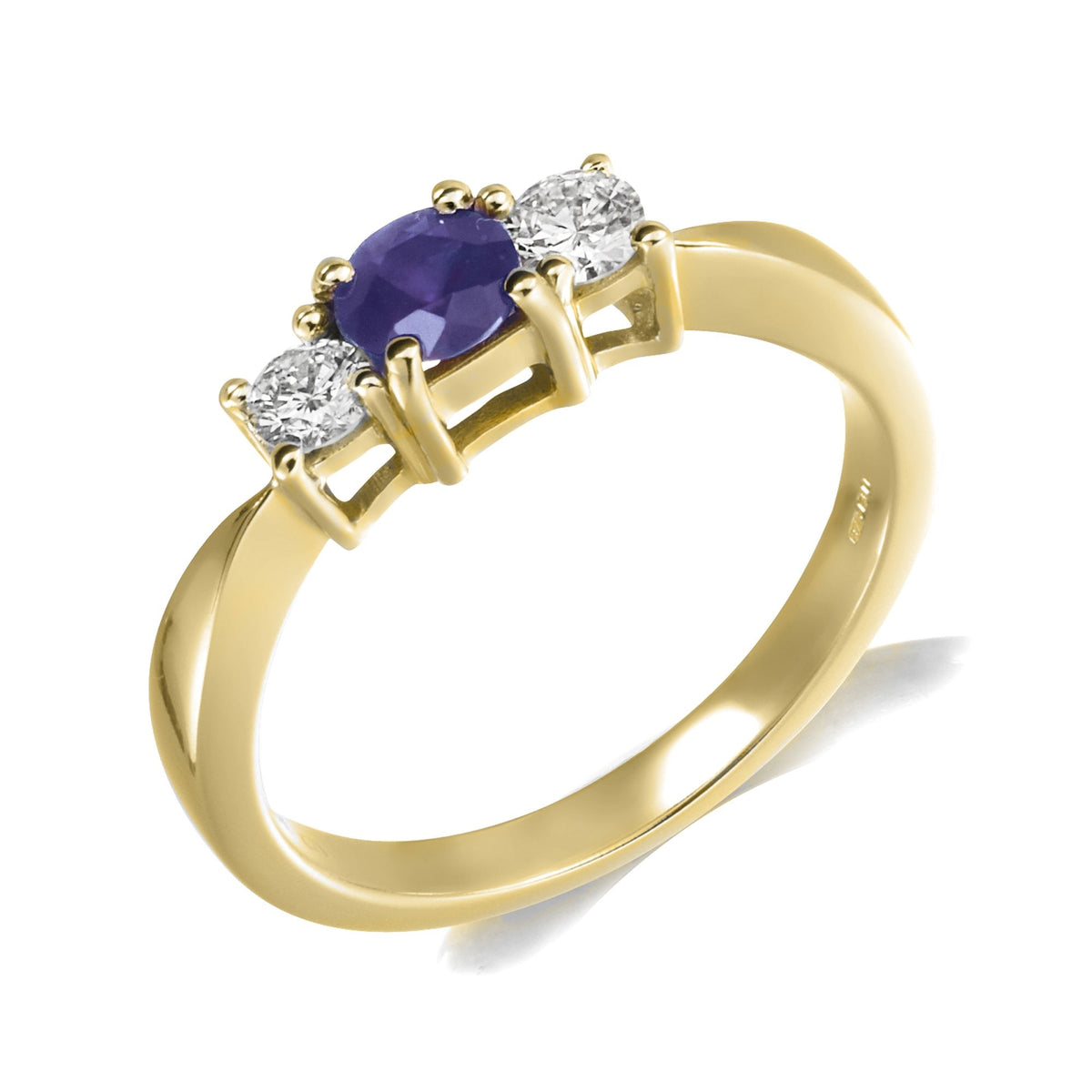 9ct Yellow Gold Diamond & Blue Sapphire Three Stone Ring