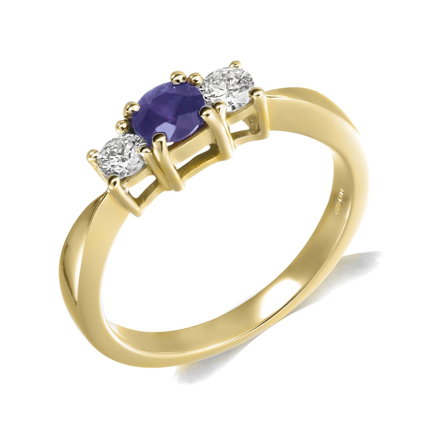 9ct Yellow Gold Diamond & Blue Sapphire Three Stone Ring