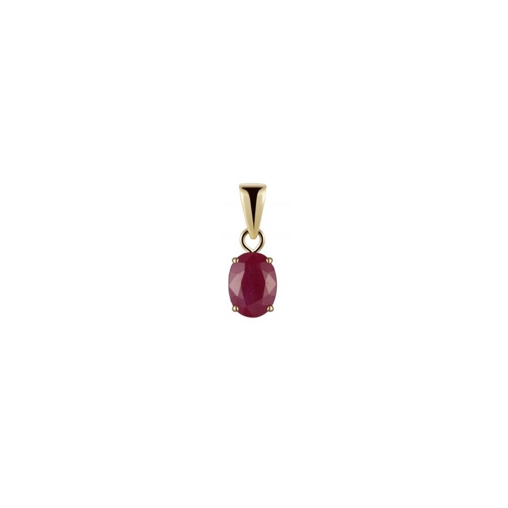 9ct Yellow Gold Single Stone Oval Ruby Pendant