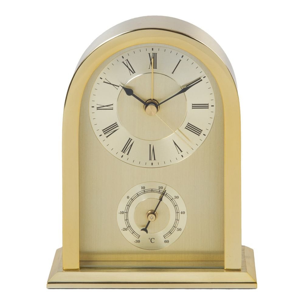 Gold Finish Battery Mantle Clock with Temperature W2844