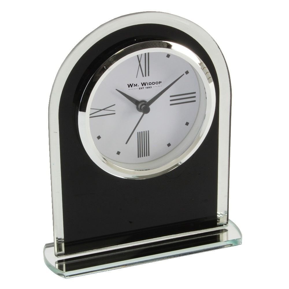 Glass Black Quartz Battery Mantle Clock W2710
