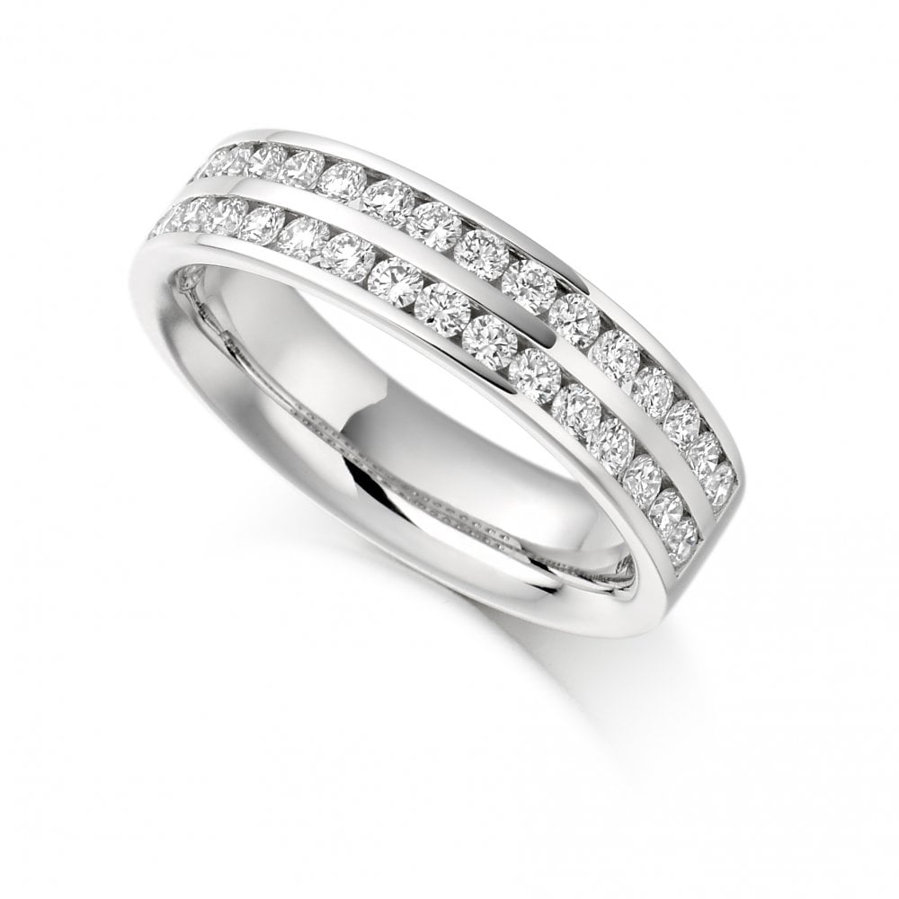 9ct White Gold Ladies Two Row Diamond Set Wedding Ring