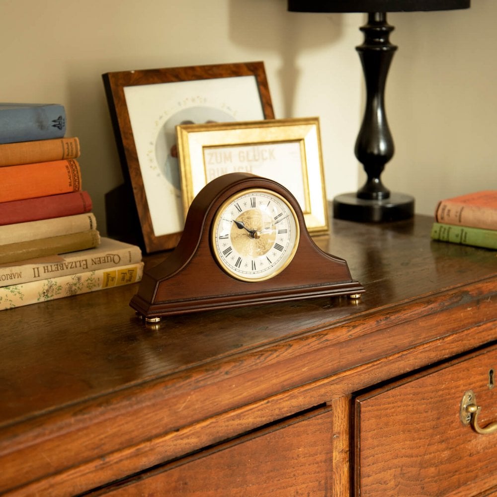 Walnut Finish Wooden Napoleon Quartz Mantle Clock 07070