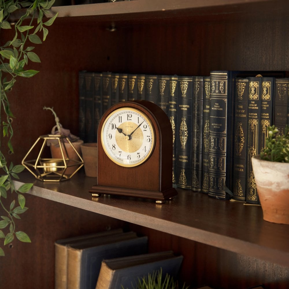 Walnut Finish Quartz Battery Wooden Mantle Clock 07069