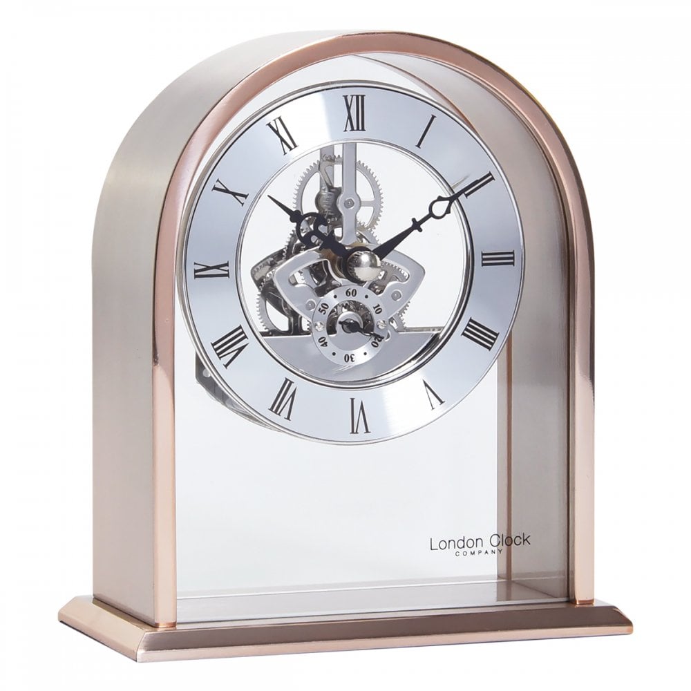 Rose Gold Tone Skeleton Quartz Mantle Clock 03183