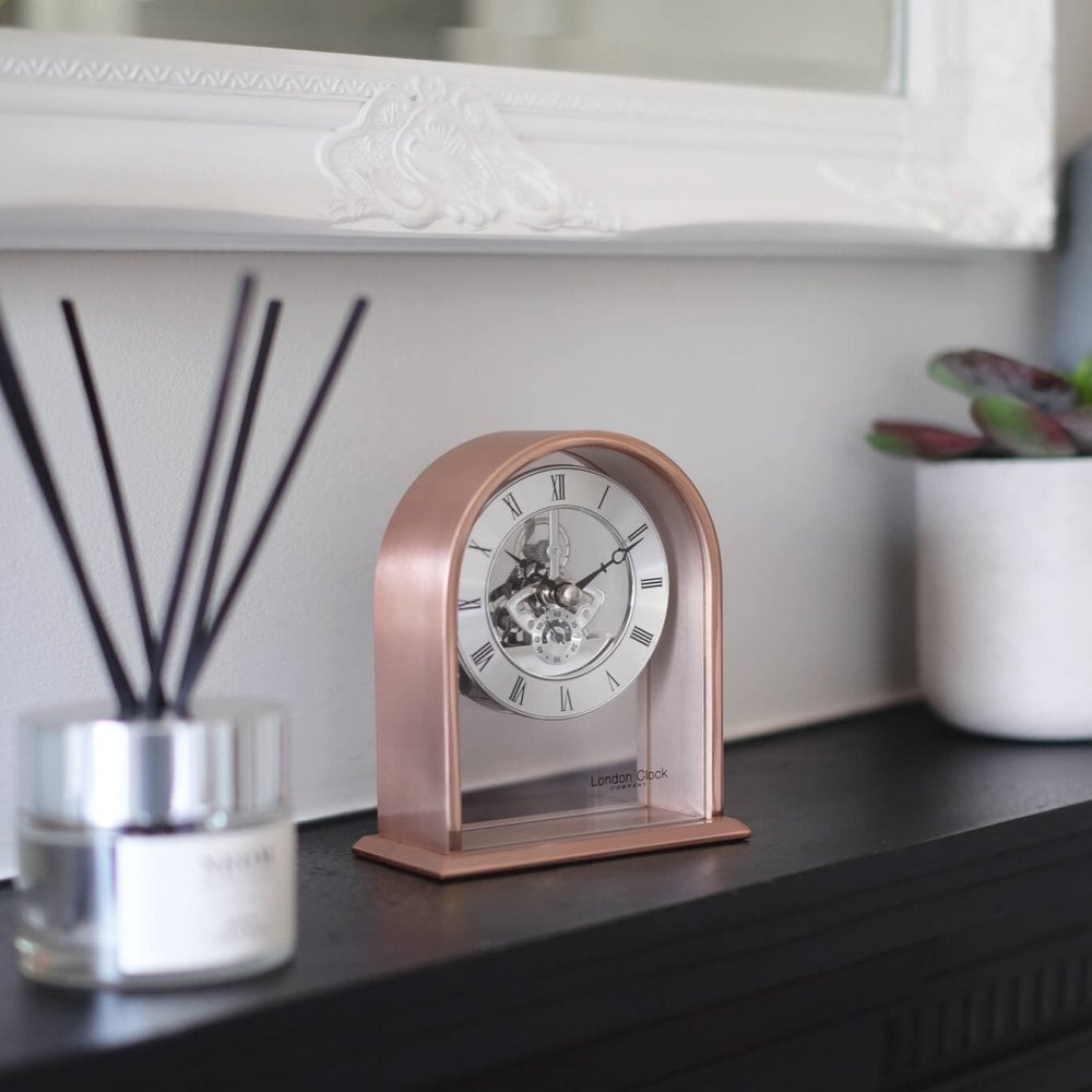 Rose Gold Tone Skeleton Quartz Mantle Clock 03183