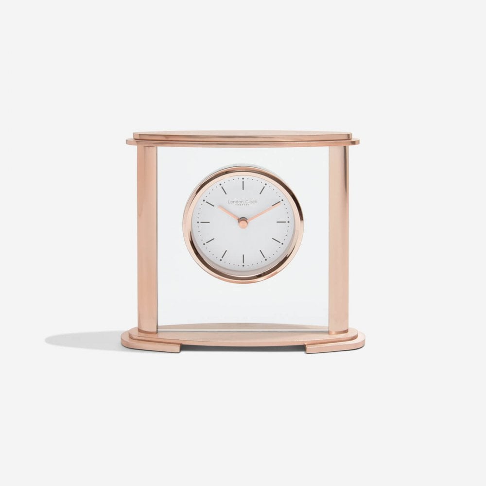 Rose Gold Tone Quartz Battery Glass Mantle Clock 03217
