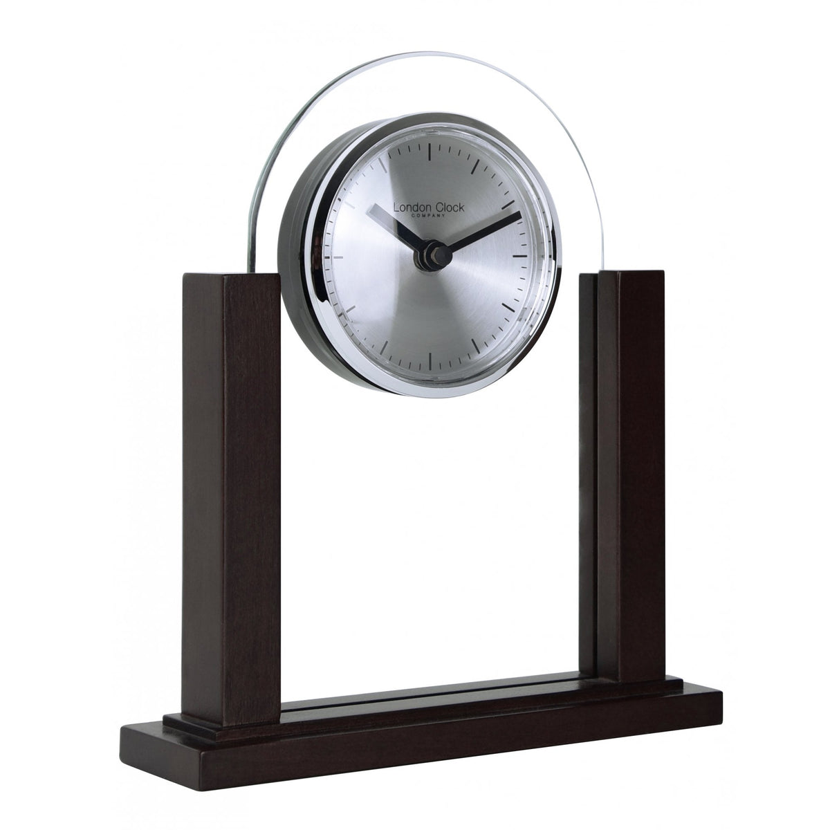 Dark Wood & Glass Modern Battery Mantle Clock 03156