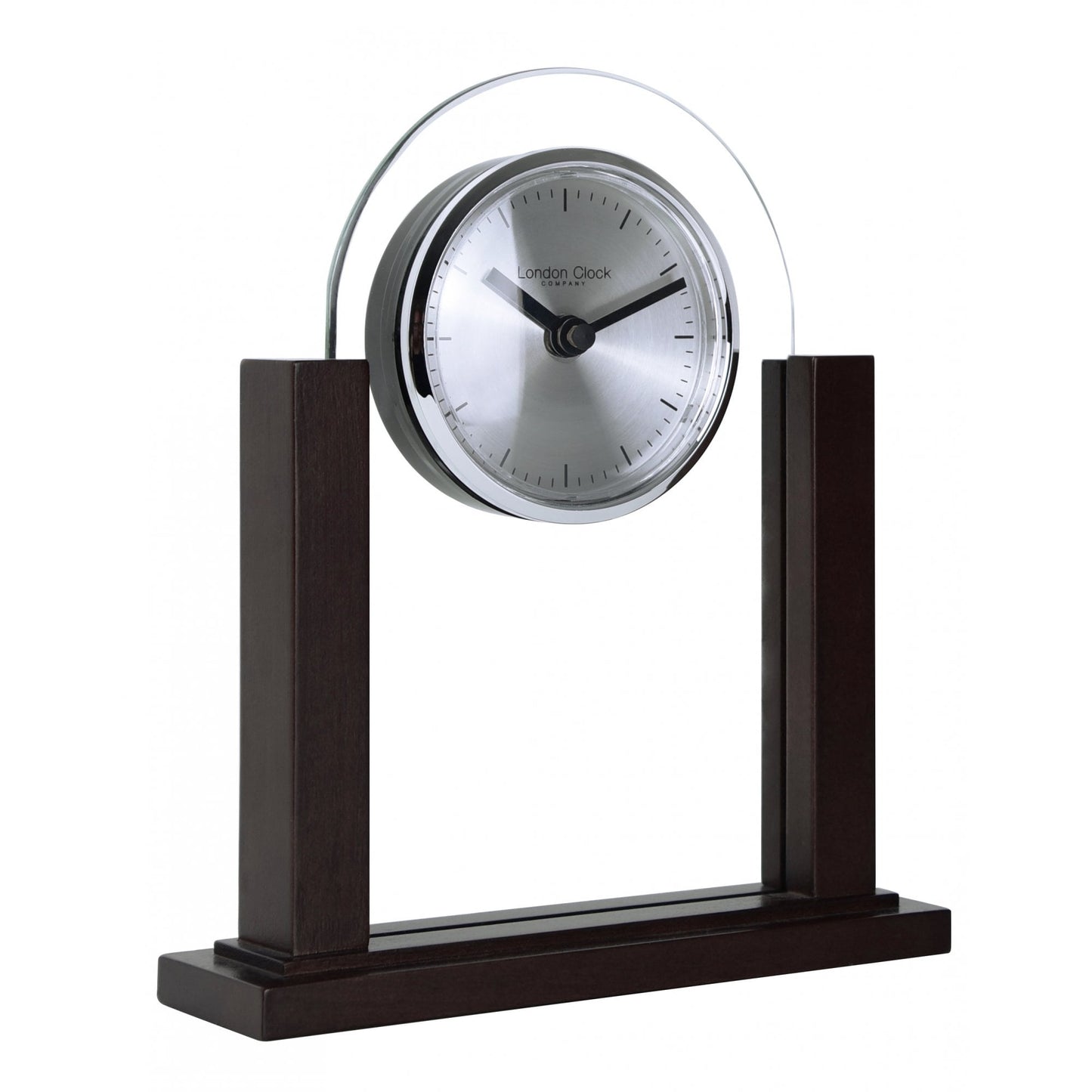 Dark Wood & Glass Modern Battery Mantle Clock 03156