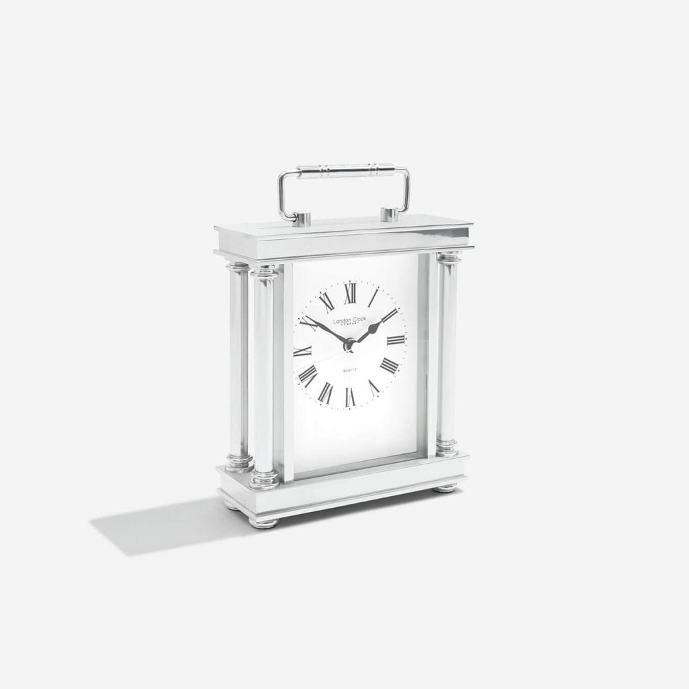 Silver Finish Battery Carriage Clock with Alarm 03069