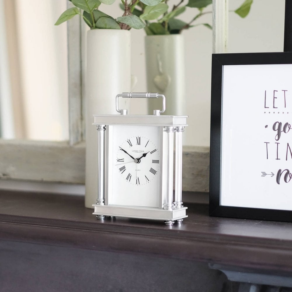 Silver Finish Battery Carriage Clock with Alarm 03069