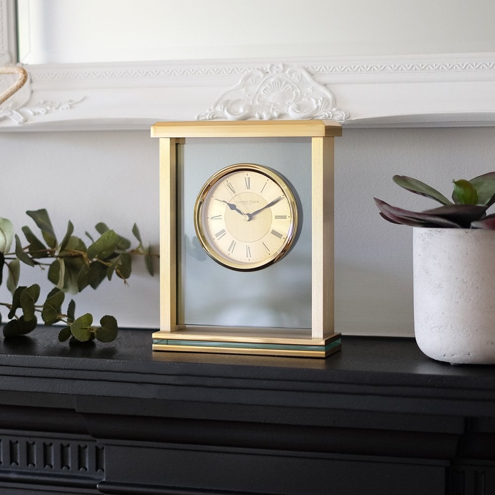 Gold Finish Quartz Battery Mantel Clock with Pillars 03123