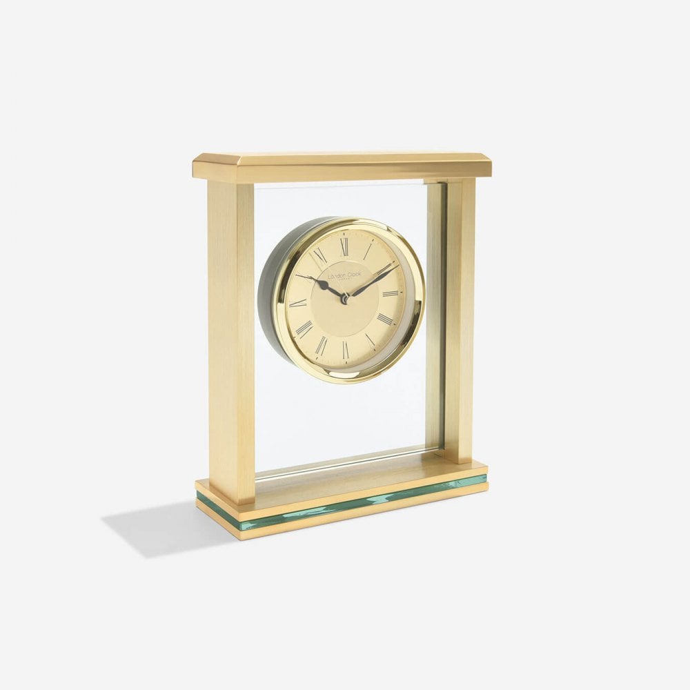 Gold Finish Quartz Battery Mantel Clock with Pillars 03123